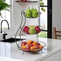 Kuber Industries 3-Layer Metal Fruit Basket for Dining Table - Vegetable & Banana Organizer Storage Rack/Bowl for Kitchen - Black 29x29x46 Cm