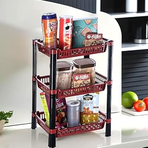 kuber industries pack of 3 multipurpose kitchen organizerstorage rack  3-layer onion stand for kitchen  vessels amp vegetable organiser  maroon