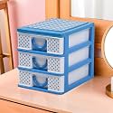 Kuber Industries 3-Layer Plastic Drawer Storage Organizer For Beauty Products | Cosmetic Organizer Shelf For Makeup Table | Dots-White&amp;Blue