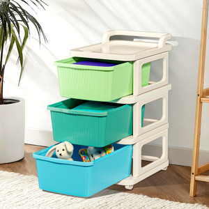 kuber industries 3 layer plastic modular storage drawer organizer with wheels  multicolor plastic free standing chest of drawers