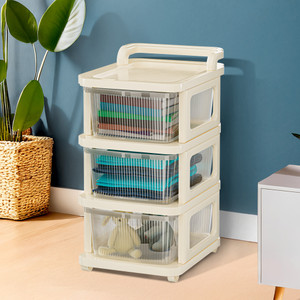 kuber industries 3 layer plastic modular storage drawer organizer with wheels  transparent ivory plastic free standing chest of drawers