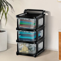 KUBER INDUSTRIES 3 Layer Plastic Modular Storage Drawer Organizer with Wheels | Transparent Black Plastic Free Standing Chest of Drawers