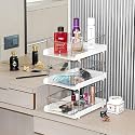 Kuber Industries 3 Layer Polypropylene Clear Sliding Makeup Drawer Storage Organizer BoxStand | Cosmetic Storage Box for Women | Dressing Table Organiser for Jewellry, Skincare &amp; Perfume | White