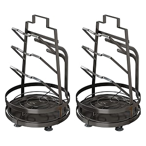 kuber industries 3 layer pot lid holder with removable drain tray lid stand rackheavy duty standing pot lid holdercooking pot lid organizerspoon rest holder pack of 2 black