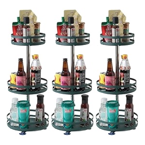 kuber industries 3-layer rotating spice rackcircular shelf for cabinet countertop360-degree rotable kitchen trolleyfruit basket pack of 3 dark green