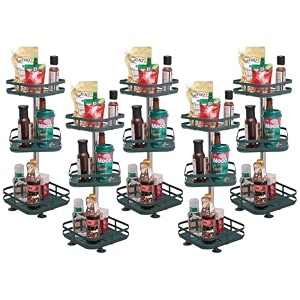kuber industries 3-layer rotating spice racksquare shelf for cabinet countertop360-degree rotable kitchen trolleyfruit basket pack of 5 dark green