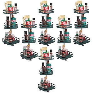 kuber industries 3-layer rotating spice racksquare shelf for cabinet countertop360-degree rotable kitchen trolleyfruit basket pack of 6 dark green