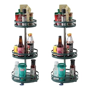 kuber industries 3-layer rotating spice rackcircular shelf for cabinet countertop360-degree rotable kitchen trolleyfruit basket pack of 2 dark green