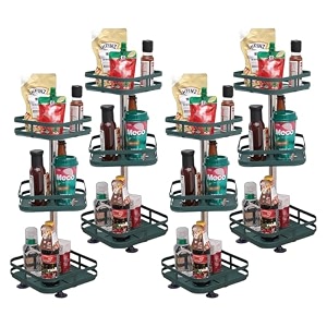 kuber industries 3-layer rotating spice racksquare shelf for cabinet countertop360-degree rotable kitchen trolleyfruit basket pack of 4 dark green