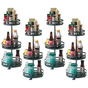 kuber industries 3-layer rotating spice rackcircular shelf for cabinet countertop360-degree rotable kitchen trolleyfruit basket pack of 4 dark green