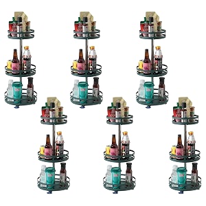 kuber industries 3-layer rotating spice rackcircular shelf for cabinet countertop360-degree rotable kitchen trolleyfruit basket pack of 6 dark green