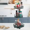 Kuber Industries 3-Layer Rotating Spice Rack|Square Shelf For Cabinet Countertop|360-Degree Rotable Kitchen Trolley|Fruit Basket (Dark Green)