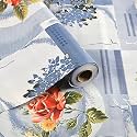 Kuber Industries 10Mtr PVC Reversible Shelf Liners for Kitchen Shelves | Cupboard Mat for Wardrobe | Kitchen Shelf Mats Roll | Flower Check Design - Blue