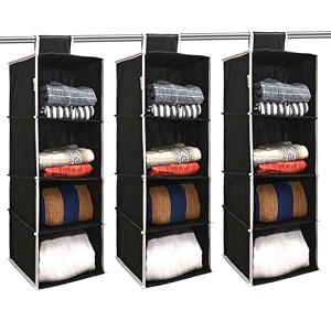kuber industries non woven hanging 4 shelves foldable wardrobe organizer- brown-hs40kubmart23985
