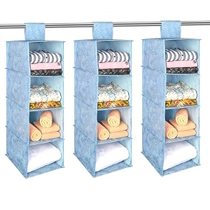 kuber industries non woven hanging 4 shelves foldable wardrobe organizer- brown-hs40kubmart23985