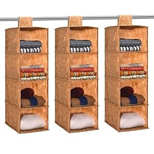 kuber industries 2 pcs foldable 4 shelf hanging closet organizer  perfect for daily clothesgarment  multipurpose wardrobecupboardalmirah hanging cloth organizer  new flower - brown