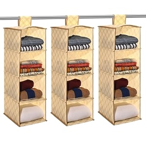 kuber industries non woven hanging 4 shelves foldable wardrobe organizer- brown-hs40kubmart23985