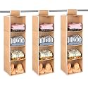 Kuber Industries 3 Pcs Foldable 4 Shelf Hanging Closet Organizer | Multipurpose Wardrobe/Cupboard/Almirah Hanging Cloth Organizer | Perfect for Daily Clothes/Garment | Plain - Brown