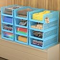 Kuber Industries 12 Pcs Foldable Kids Wardrobe Organizer for Clothes Storage | Stackable Slide Out Baby Dress Organiser for Wardrobe - Home Organizers for Girls Cupboard Closet | Blue