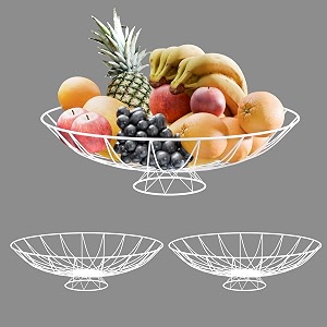 kuber industries 3 pcs metal fruits amp vegetables basket bowl with holding stand  veggie baskets for dining table accessories  storage bowls for decorative pantry  wrought - white