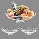 Kuber Industries 3 Pcs Metal Fruits &amp; Vegetables Basket Bowl with Holding Stand | Veggie Baskets for Dining Table Accessories | Storage Bowls for Decorative Pantry, | Wrought - White