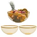 Kuber Industries 3 Pcs Metal Fruits &amp; Vegetables Basket Bowl | Veggie Baskets for Dining Table Accessories | Storage Bowls for Decorative Pantry, Home &amp; Kitchen Multi-Purpose Use - Golden