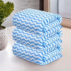 kuber industries 3 pcs microfiber 19x38 inch soft face towels for women and men  280 gsm quick dry amp absorbent hanging hand towels for wash basin bathroom kitchen and home  zig zag - blue