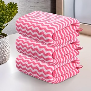 kuber industries 3 pcs microfiber 19x38 inch soft face towels for women and men  280 gsm quick dry amp absorbent hanging hand towels for wash basin bathroom kitchen and home  zig zag - pink