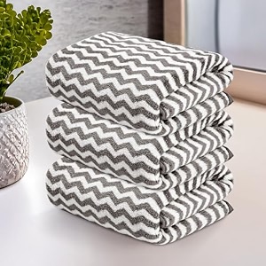 kuber industries 3 pcs microfiber 19x38 inch soft face towels for women and men  280 gsm quick dry amp absorbent hanging hand towels for wash basin bathroom kitchen and home  zig zag - grey