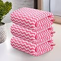 Kuber Industries 3 Pcs Microfiber 19x38 Inch Soft Face Towels for Women and Men | 280 GSM Quick Dry &amp; Absorbent Hanging Hand Towels for Wash Basin Bathroom, Kitchen and Home | Zig Zag - Pink