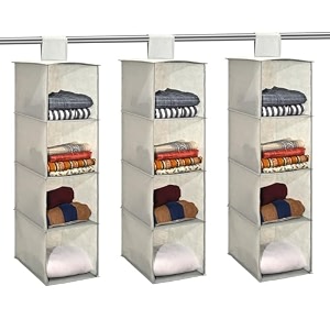 kuber industries non woven foldable 4 shelf hanging closet organizer  multipurpose wardrobecupboardalmirah hanging organiser  easy to use clothesgarment  plain - grey