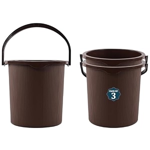 kuber industries 25 ltr plastic bucket for bathroom  sturdy and easy grip handle  big bucket for bathing  magnite 25  brown