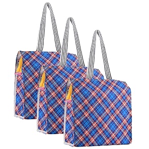 kuber industries 3 pcs polyester office lunch bag for men amp women  multi-purpose travel tiffin carry bag  perfect for picnic college school use  shopping amp grocery bag  pixel check - blue