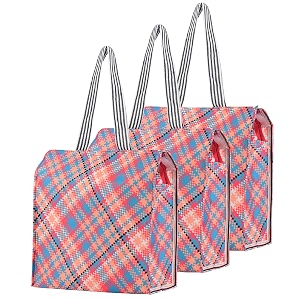 kuber industries 3 pcs polyester office lunch bag for men amp women  multi-purpose travel tiffin carry bag  perfect for picnic college school use  shopping amp grocery bag  pixel check - orange