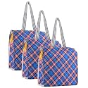 Kuber Industries 3 Pcs Polyester Office Lunch Bag for Men &amp; Women | Multi-Purpose Travel Tiffin Carry Bag | Perfect for Picnic, College, School Use | Shopping &amp; Grocery Bag | Pixel Check - Blue