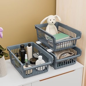 kuber industries 6 pcs set plastic stackable wardrobe organizer rack for storage  multipurpose sliding basket for modular kitchen and bathroom countertop  grey