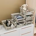 Kuber Industries 6 Pcs Set Plastic Stackable Wardrobe Organizer Rack for Storage | Multipurpose Sliding Basket for Modular Kitchen and Bathroom Countertop | Beige