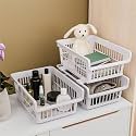 Kuber Industries 3 Pcs Set Plastic Stackable Wardrobe Organizer Rack for Storage | Multipurpose Sliding Basket for Modular Kitchen and Bathroom Countertop | Pink Marble