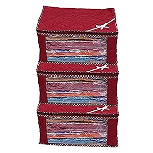 kuber industries 3 piece 3 layered quilted cotton saree cover set maroon k040_1