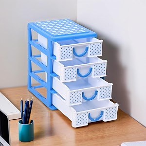 kuber industries 4-tier drawer stationary oragnizers for desk amp pen holder for study table  pencil standbox for students  dots-whiteampblue
