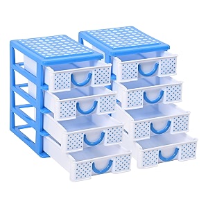 kuber industries pack of 2 drawer stationary oragnizers for desk amp pen holder for study table  4-tier pencil standbox for students  dots-whiteampblue