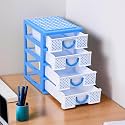 Kuber Industries 4-Tier Drawer Stationary Oragnizers for Desk &amp; Pen Holder For Study Table | Pencil Stand/Box for Students | Dots-White&amp;Blue