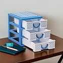 Kuber Industries 3-Tier Drawer Stationary Oragnizers for Desk &amp; Pen Holder For Study Table | Pencil Stand/Box for Students | Dots-White &amp; Blue