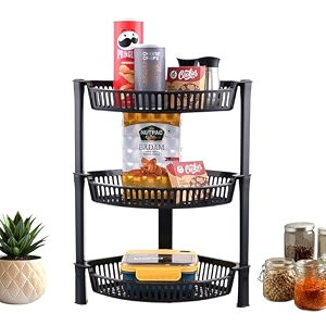 kuber industries 3 tier folding plastic fruit amp vegetable basket stand  onion potato rack for kitchen storage corner  modern organizer aalu pyaj storage basket shelf stand  black