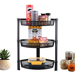 kuber industries plastic 3-tier collapsible multi-purpose storage rack  onion potato rack for kitchen home bathroom amp vanity  fruits amp vegetables basket shelf stand  black