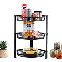 Kuber Industries 3 Tier Folding Plastic Fruit &amp; Vegetable Basket Stand | Onion Potato Rack for Kitchen Storage Corner | Modern Organizer Aalu Pyaj Storage Basket Shelf Stand | Black