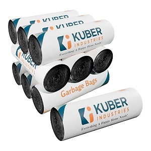kuber industries 300 pcs garbage bags medium  plastic bags for dustbin  dust bin covers for daily waste  trash bags for kitchen bathroom amp office  black