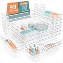Kuber Industries 99 Pcs Set Multi-Purpose Transparent Drawer Organizers | Plastic Trays for Storage Kitchen &amp; Aesthetic Dressing Table Organisers for Cosmetics, Makeup &amp; Stationery | Transparent