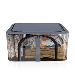 kuber industries 33l pvc transparent cloth organizer for wardrobe  storage bag for clothes large  dress organiser boxes for saree dresses bedsheet  storage box for clothes  grey