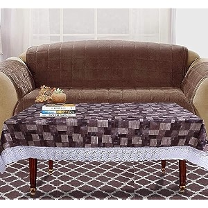 kuber industries 3d checkered print table cloth 4 seaterwaterproof center table covertable protector for indoor amp outdoor 60x40 brown